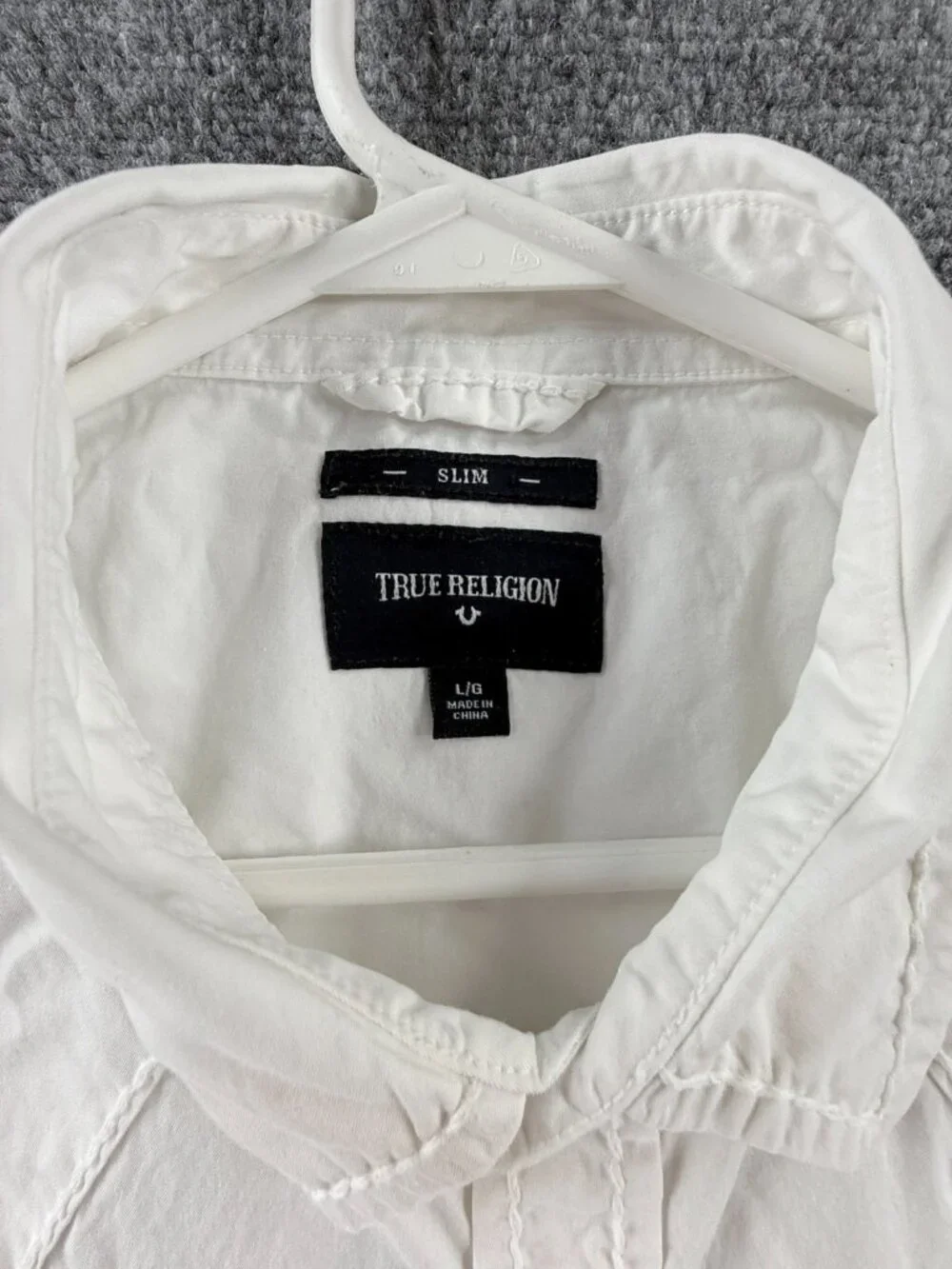True Religion White Button Up Shirt Men Long Sleeve Large Slim Fit Pockets Urban